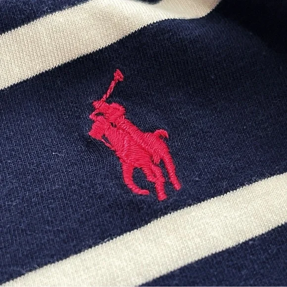 Polo Ralph Lauren Navy Blue White Striped T Shirt Children’s 100% Cotton Size M - Picture 5 of 7